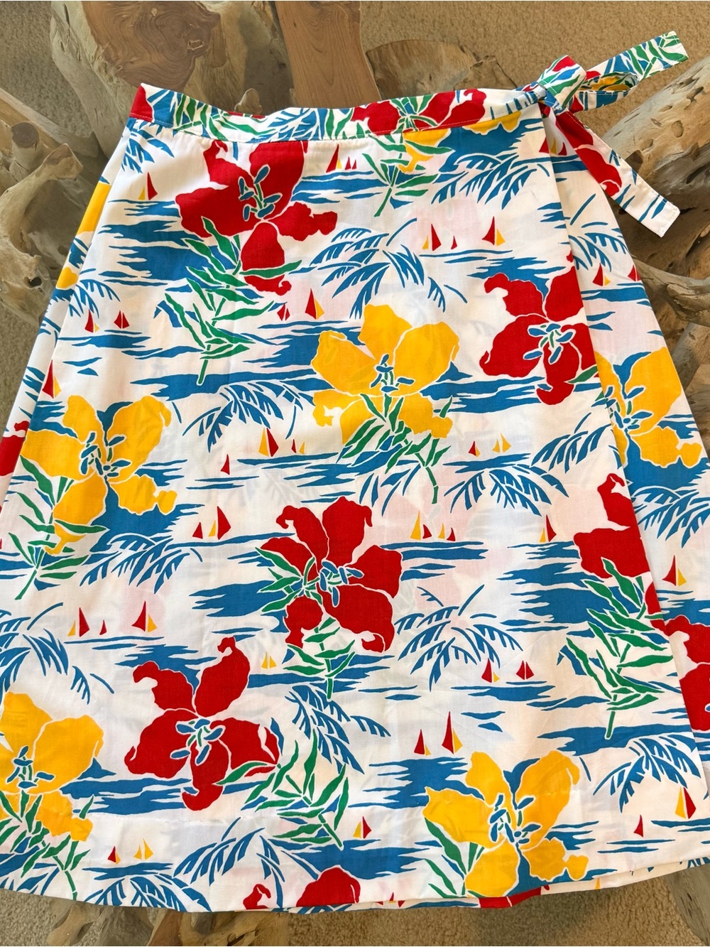 Vintage Vera Neumann Wrap Skirt Tropical Floral Print Tie Waist Size Small